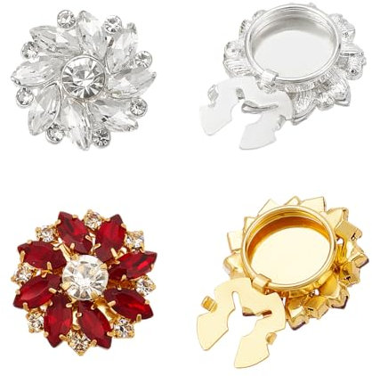 NBEADS 4 Stk. 2 Stile Strass-Knöpfe Abdeckung, Ärmel Knöpfe Blume Abnehmbare Hemdknopf-Clips Buttons Schmuck für Kleid Anzug Smoking Hemd Zubehör, Siam
