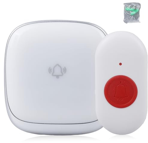 Vaileal Wireless Caregiver Pager, Personal Alarm for Elderly/Home/Patient/Disabled/Nurse (1 Receiver 1 Call Button), White, Touch Control, Wall Mount, 1000 ft Range