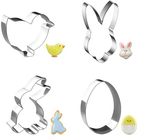 Yamobi Lot De 4 Emporte-Pièces, En Acier Inoxydable, Avec Lapin, Poussin, Œuf Et Tête De Lièvre, Pour Biscuits, Pâtisserie Et Décorations DIY