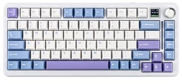 EPOMAKER Cypher81 Teclado Mecánico Inalámbrico para Juegos con Pantalla TFT y Perilla, Type-C/BT/2.4G, Disposición del 75% US, Montaje en Gasket y RGB, para PC/Mac (Blanco Azul, Flamingo Switch)