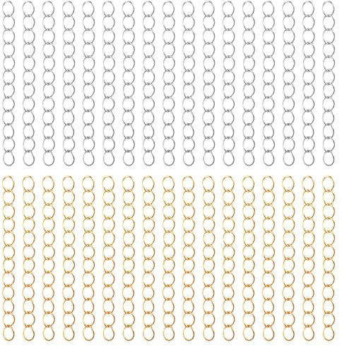 Nogeqi 200 Stück 50mm Kettenverlängerung Gold, Ketten Verlängerung Silber Armband, Verlängerungskette zur Schmuckherstellung, Kettenverlängerungen Armbänder für Schlüsselanhänger