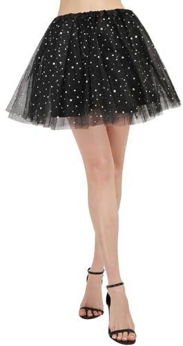 BALAYSIER Gonna Tulle Donna con Fodera 4 Strati Tutu Danza Classica Elevata Elasticità Gonna di Paillettes per Balletto