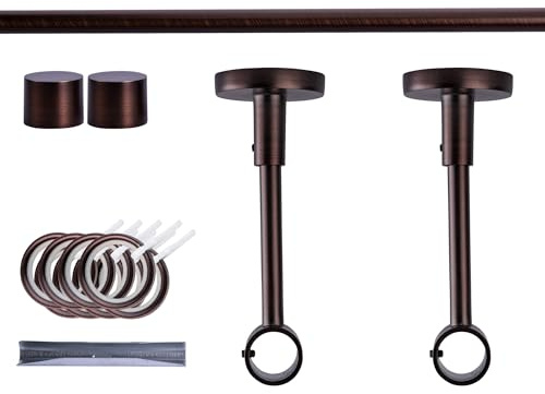 Victoria M. Gardinenstange Set mit Kappenknäufen mit Deckenhalter und Flachring, Vorhangstange Ø 19 mm Länge 140cm, 1-Läufig, Rot-bronze gebürstet