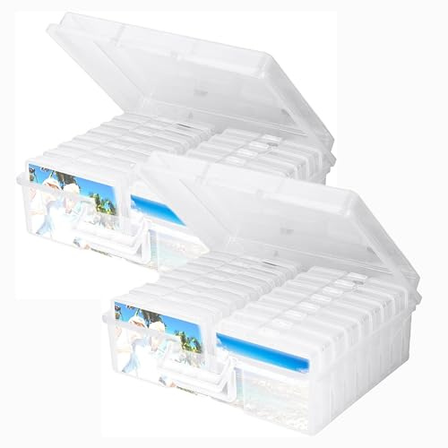 16-Case Photo Storage Box for 4x6 Photos – Clear Plastic Organizer for Crafts, Seeds, Jewelry & More – Durable Box with Carry Handle (2pcs - 16Case for 4x6 Photos)
