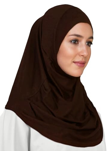 Lina & Lily Modal Jersey Muslimsk Amira Omedelbar Hijab Halsduk One Piece Klar att bära, Mörkbrunt, one size
