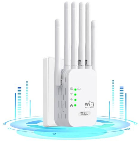 Ripetitore WiFi Potente per Casa,Amplificatore Wifi,6 Antenna,2 Porte LAN,Estensore Wi-Fi per Casa e Ufficio,amplificatore segnale wifi,WiFi Extender,Coverage up to 300 m²,Plug and Play