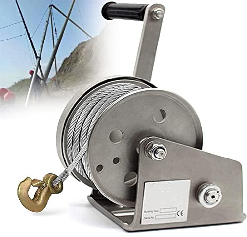 Verricello manuale in acciaio inox portatile autobloccante capacità da 544,3 a 1179,3 kg, cavo e gancio in acciaio, ideale per tirare e sollevare carichi pesanti