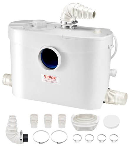 VEVOR Pompa Maceratrice per WC, 900 W, Prevalenza 12 m, con 4 Ingressi per l'Acqua, Macchina per lo Smaltimento delle Acque Reflue per WC, Seminterrato, Doccia, Lavandino, Lavanderia