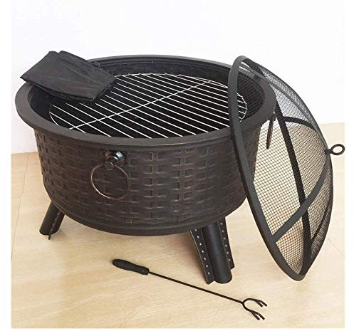 ZJFHEYUO Feuerstellen für den Außenbereich, Holzfeuerstelle für den Außenbereich, Terrassenfeuer, Stahl-BBQ-Grill, Feuerstelle mit Funkenschutz aus Mesh