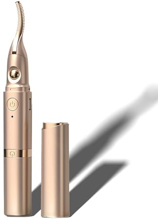 Beheizte Wimpernzange und Augenbrauentrimmer für Frauen, 2 in 1 Elektrische Wimpernzange mit 2 Temperaturmodi, Wiederaufladbare beheizte Wimpernzange für Geschenk, Kompakt und Exquisit (Gold)