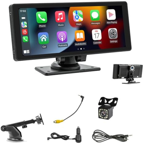 Etyrerre Carplay Auto-Stereo, tragbar, ohne mit Dashcam, IPS-HD-Display 10,26 , Android Auto, Rückfahrkamera 1080P, Bluetooth-