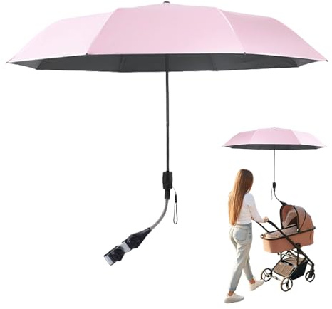 Paraguas genérico para cochecito, sombrilla de protección solar ajustable para cochecito de bebé | Sombrilla transpirable y estable para uso en playa, exterior y sillas de ruedas, rosa, Se référer au