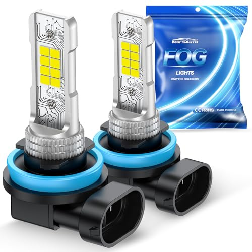 Marsauto H11/H8 LED Fog Light Bulb, 10000 Lumens 6000K White Super Bright & Compact H16/H8/H11 LED Bulb, 1:1 Mini Size Plug and Play Fog Lights, Side Marker & Parking Light Combos, Pack of 2