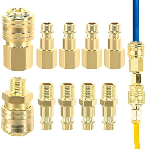 10 Pièces 1/4BSP Raccord Rapide Européen, R de Compresseur, Raccord d'Air 1/4 Pouce,Pneumatique,De Compresseur pour Tuyau Pneumatique(Or)