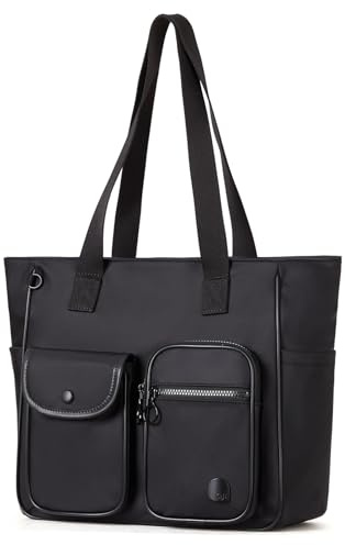 aji Shopper Tasche Damen, Laptoptasche 15,6 Zoll, Arbeitstasche Damen für Büro, Leichte Handtasche Schule Uni Tasche Lehrertasche, Wasserdicht Reise Handtasche mit Reißverschluss (Schwarz)