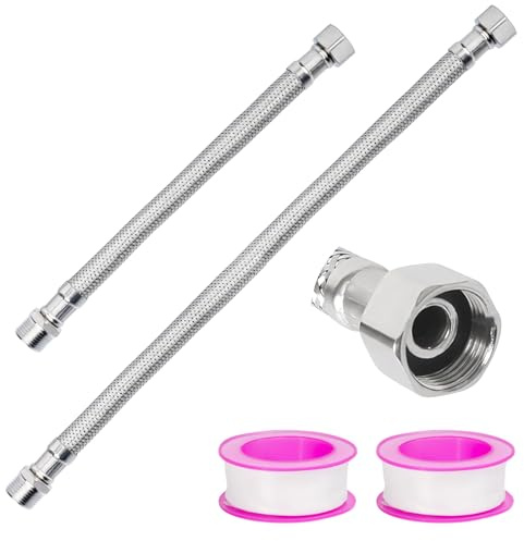 2 PcsFlexible Tap Connector Pipes, 3/8 Flexi Pipes for Plumbing, Flexi Pipe Tails, Flexible Pipe Tap Connector for Kitchen Taps, Bathroom Braided Hose, Flexible Plumbing Hoses (200mm, 300mm)