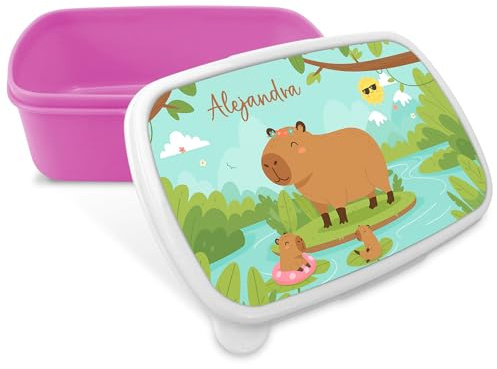 LolaPix Fiambrera Infantil Personalizada Capibara con Nombre - Tupper Niños Colegio - Lancheira Capybara - Lunch Box - Estuche Capibara