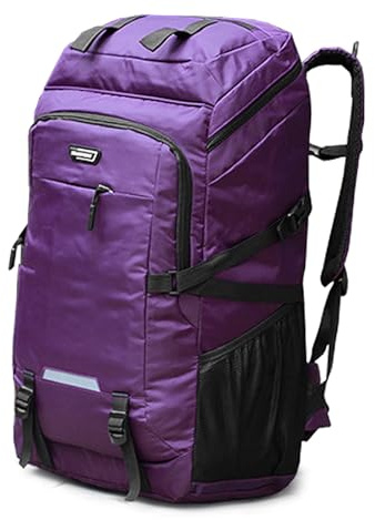 Pongnas 80L Mountaineering Backpack, Tear Nylon Large Capacity Daypack with Chest Waist Straps Reflective Strips, for Running Cycling Hiking Camping Outdoor Activities (Purple)