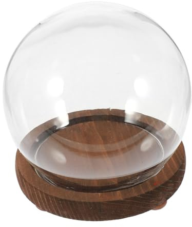 GALPADA Cloche en Verre Sphérique Transparente 15 CM avec Socle Antique en Bois Terrarium Décoratif Anti-Poussière pour Plantes et Fleurs Préservées Objet d'Exposition et Présent