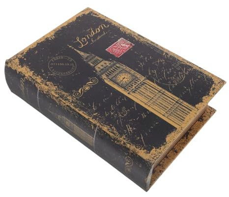 Ipetboom Scatola Portaoggetti a Forma di Libro Falso Vintage in Legno Retrò, Custodia Decorativa Scomparto Segreto per Gioielli e Contanti, Contenitore Nascosto per Camera da Letto