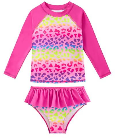 Maillot de Bain Fille Deux Pièces Combinaison Anti UV Fille Manches Longues Maillot pour Filles de 3-9 Ans