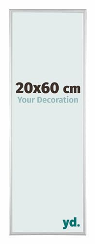 yd. Your Decoration - Cornice 20x60 cm - Argento Opaco - Decorativa Parete in Alluminio con Vetro in acryl - Antiriflesso - 20x60 Cornice - Kent