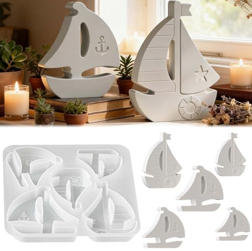 5 stampi in silicone per barche a vela FORMVERSITY, stampi in gesso da versare per barche a vela, in resina epossidica, stampi in silicone, per l'estate, per barche a vela