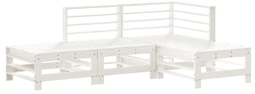 Qnhdfrt 4-TLG. Garten-Lounge-Set Weiß aus massivem Kiefernholz, modulares Lounge-Sofa mit Latten-Design für Terrasse und Balkon, inkl. Ecksofa, Mittelteil und 2 Gartenhockern/Couchtischen