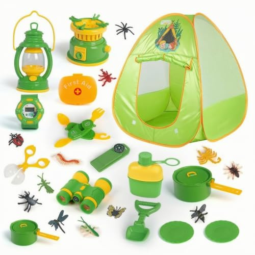 Sharplace Children Observation Equipment Camping Set Kids Explorer Kit Toy Binoculars Lantern Compass Play Tent Nylon Taffeta Nature Suitable for home playrooms backyard exploration park outings