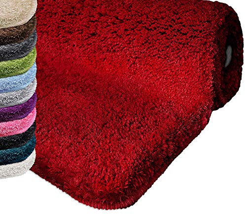 casa pura Tappeto da Bagno Shaggy, Assorbente Sky Tappeto Bagno Antiscivolo - Pelo Alto e Morbido in 12 Colori e Varie Misure - Rosso cupo - 80x150 cm