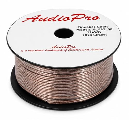 AudioPro Speaker Cable Wire 22 AWG HiFi Home Audio (50m Reel, Transparent) | 2 x 29 Strands, Surround Sound