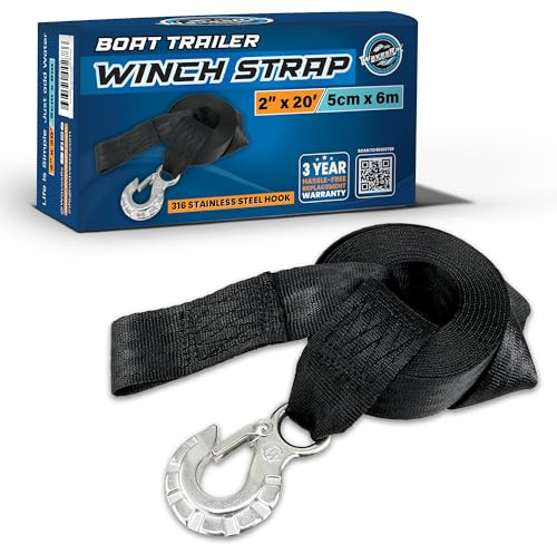 WavesRx 2x20' Jet Ski Trailer Winch Strap with Stainless Steel Hook & Quick Connect Bow Tow Loop | Boat Winch Strap with Hook | 5,500lbs Strength for Safe Retrieval, Launching & Transporting Jet Skis