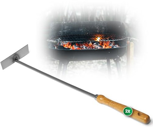 2 rascadores de cenizas con mango de madera, atizador de carbón, rascador de fuego, deslizador de brasas, accesorios para chimenea, utensilios para chimenea, hierro (2, rascador de cenizas)