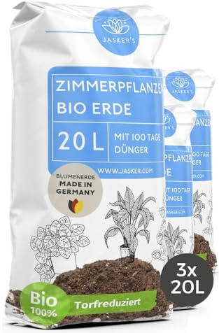 Blumenerde Zimmerpflanzen Erde 60 L - Zimmerpflanzen-Erde aus 100% natürlichen Rohstoffen - Für Blüh- & Grünpflanzen - Luftig & Lockere Erde für Pflanzen mit Dünger - Pflanzenerde Zimmerpflanzen