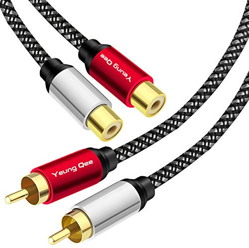 Yeung Qee 2RCA Male to 2RCA Female Extension Cable 1m, 2 RCA Extension Cable Nylon braid 2 RCA Female Stereo Audio Extension Cord (1M)