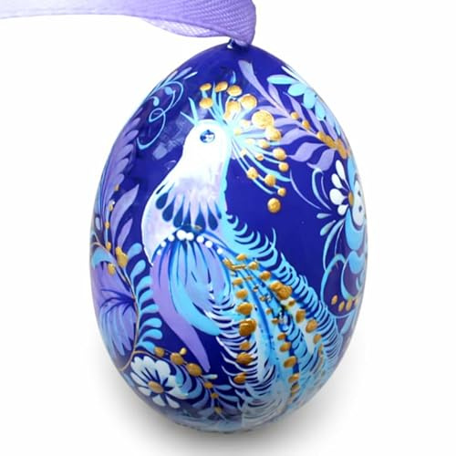 Holz-Osterei fein von Hand bemalt, Schöne Ostereier zum Aufhängen, Pysanky Ukrainische Lackmalerei