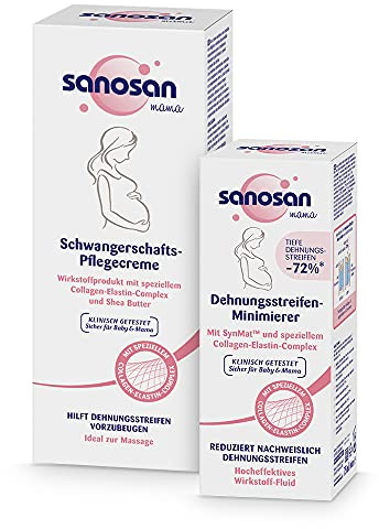 sanosan Schwangerschaftscreme & Dehnungsstreifen Minimierer Set | beugt und behandelt Dehnungsstreifen & Schwangerschaftsstreifen vor - Schwangerschafts Creme klinisch getestet