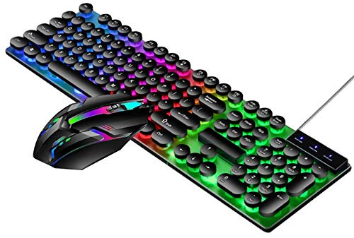 Tastiera meccanica retroilluminata a LED USB Tastiera meccanica Copritasti rotondi -104 Tastiera da gioco punk–Tastiera da gioco meccanica Tastiera retrò Gioco retroilluminato Tastiera con cablata
