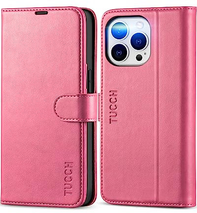 TUCCH Hülle für iPhone 13 Pro Handytasche TPU Schutzhülle RFID-Sperrung, Stoßfeste Handyhülle mit [Aufstellfunktion] [Kartenfächern] [Magnet] Etui kompatibel mit iPhone 13 Pro (6,1 Zoll) Rosa