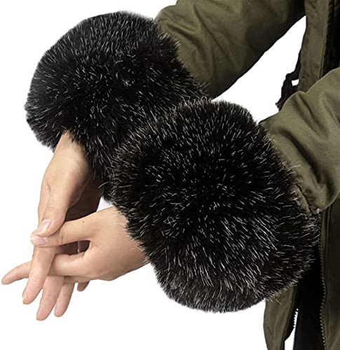 Lifup 1 Paar Damen Kunstpelz Armwärmer Kurze Manschetten Dekoration Schwarz Weiß One size