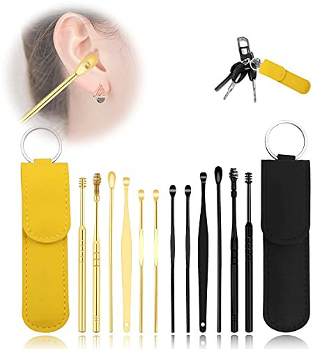 NAUXIU Innovative Spring Earwax Cleaner Tool Set 6 Pcs/Set,Stainless Steel Ear Pick,Earwax Remover,Ear Cleansing Tool, ​Ear Curette Cleaner with A Storage Box, Reusable Ear Wax Removal Kit
