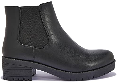 sole london Womens Ankle Chelsea Winter Zip Flat Low Block Heel Ladies Office Boots Black Pu