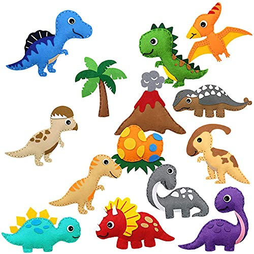 Filz Nähen Bastelset, Tier Nähen Bastelset für Kinder DIY Nähen Filz Tiere Spaß Handwerk Pädagogisches Nähset für Anfänger Kinder (Dinosaurier)