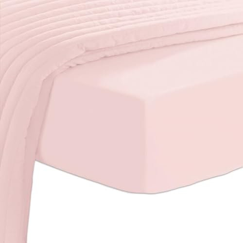 Pizuna Sabana Bajera 180x200 Ajustable Algodon Rosa Claro,Tejido Satinado de Lujo 100% algodón de Fibra Larga de 400 Hilos Sabana Bajera 180 para colchones de hasta 40 cm de Grosor - 1 Pieza