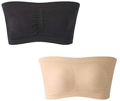 2 Pièces Bralette sans Bretelles Soutien-gorge Bandeau de Femme en Maille Respirante non Rembourré (Noir et Nude M-2XL)