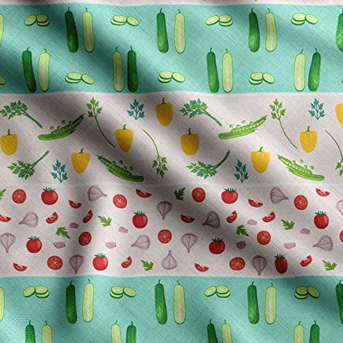 Soimoi Gemüsedruck, Baumwollbatist, Steppstoff Meterware 42 Zoll Breit, Mittelschwerer Baumwollstoff, Nähzubehör, Aquamaringrün