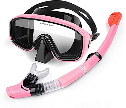 Antibeschlag-Tauchmaske, Tauchen 180 ° Panorama-Weitblick, einfaches Atmen und professionelle Schnorchelausrüstung für Erwachsene, Schwimmen, Schnorcheln, Tauchen, Meer (Pink) (Pink)