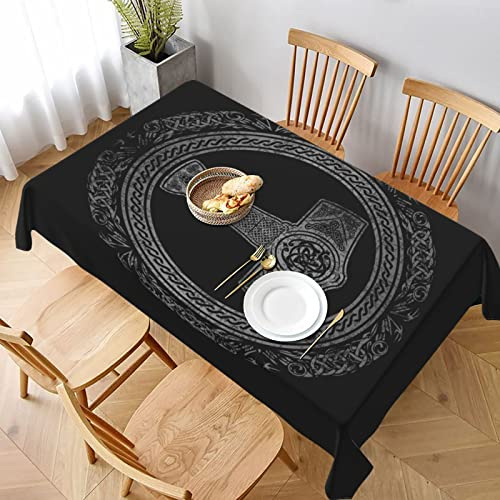 Rechteckige Tischdecke Hammer Mjolnir Viking Runes Nordische Mythologie Wachstischdecke Abwaschbar Gartentischdecke Wetterfeste Garten Tischdecke Für Camping Outdoor Terrasse,137X183cm