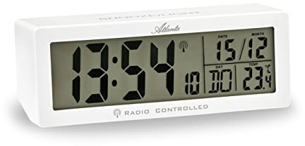 Atlanta Funkwecker Digital LCD-Anzeige Lautstärkeregelung Temperatur Crescendo Snooze (Weiß)