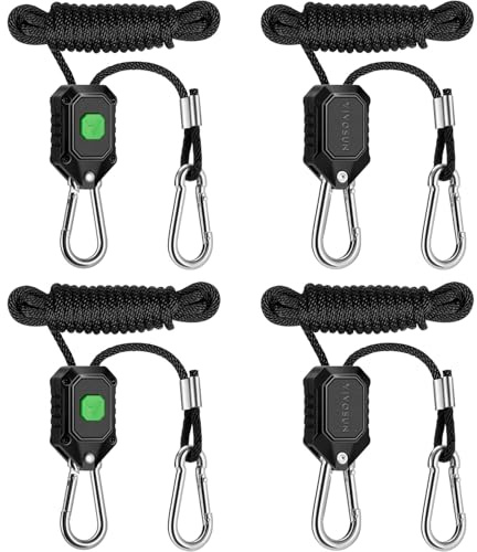 VIVOSUN 4er-Pack 3mm Verstellbarer Seilaufhänger für Grow Light | Schwerlast-Aufhänger mit verstärkten Metallzahnrädern, Ratschenhaken für Rohrventilator, Filter und andere Grow Room-Produkte